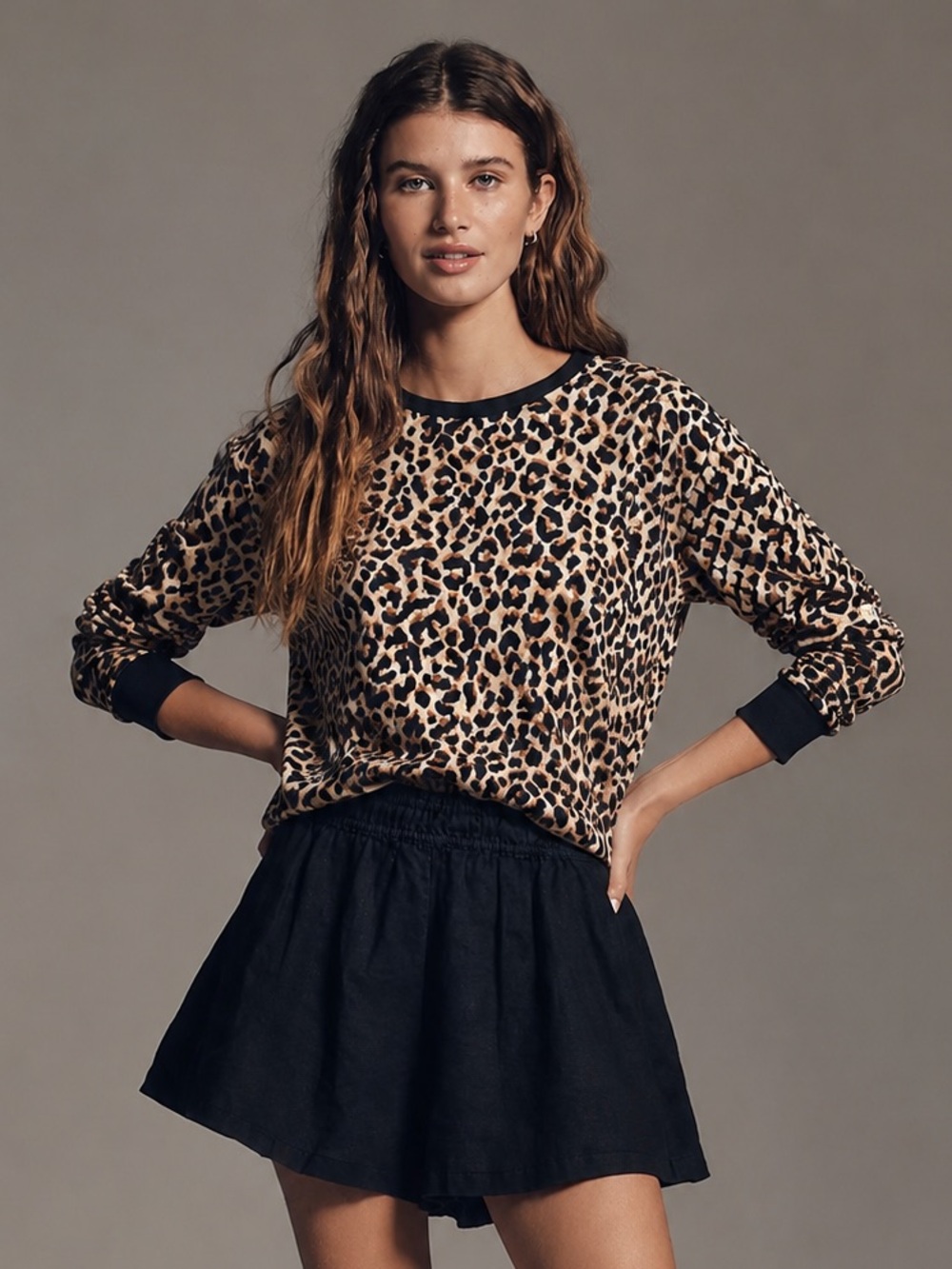 kate spade Leopard-Print Sweatshirt with Black Trim